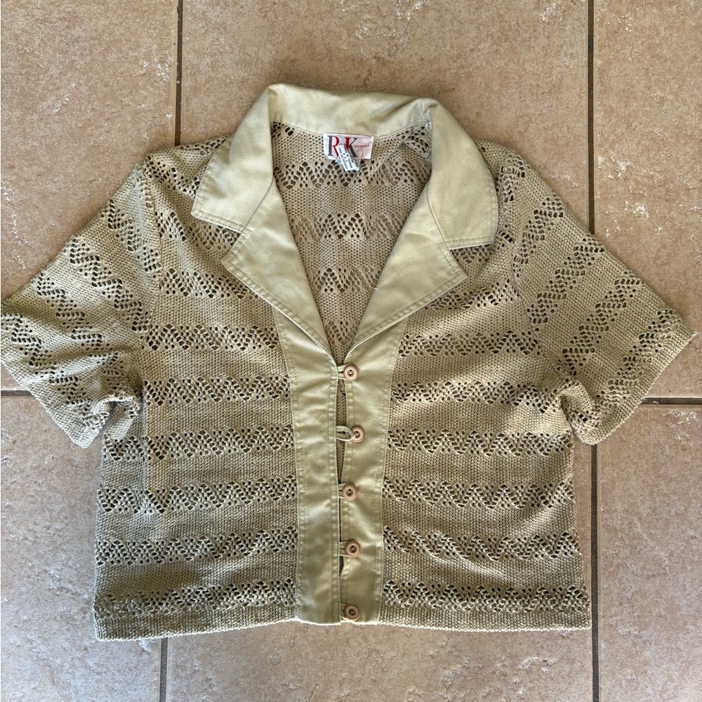 RK Beige Crochet Button-Up top